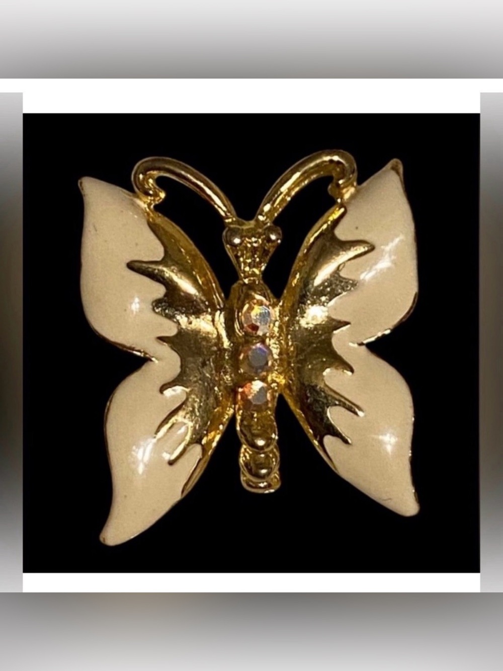 Gold Tone Enamel Butterfly Rhinestone Pin #7566